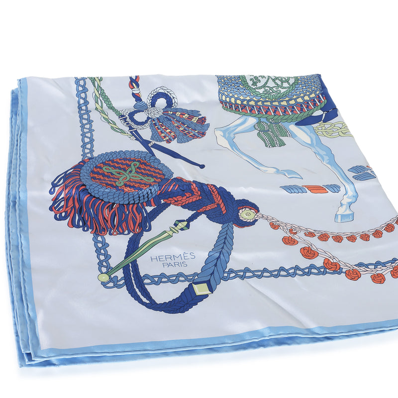 Hermès Bleu Ciel Silk Le Timbalier Scarf 90 Blue Scarves/wraps