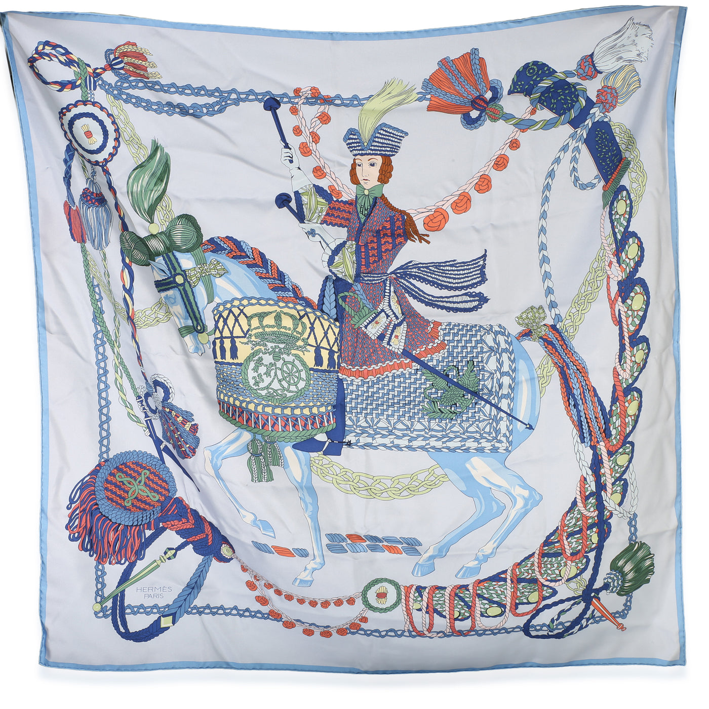 Hermès Bleu Ciel Silk Le Timbalier Scarf 90 Blue Scarves/wraps