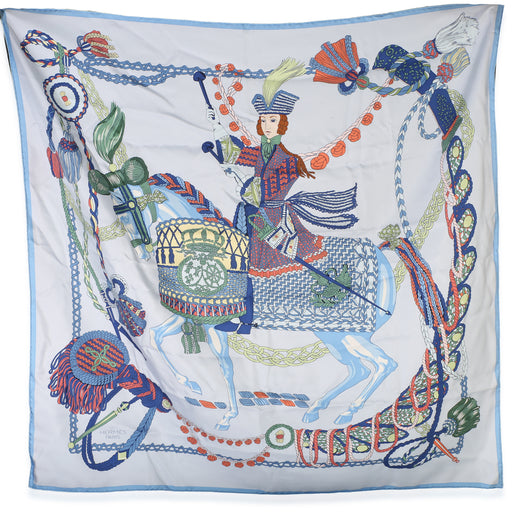 Hermès Bleu Ciel Silk Le Timbalier Scarf 90 Blue Scarves/wraps