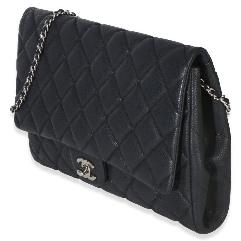 Chanel Black Quilted Caviar Clutch On Chain Leather Handbag
