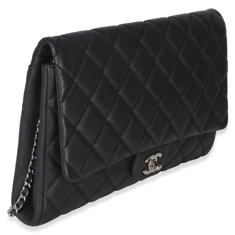 Chanel Black Quilted Caviar Clutch On Chain Leather Handbag