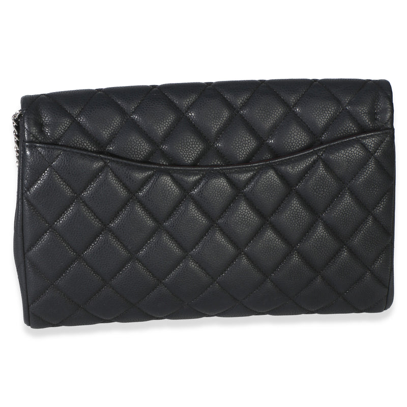 Chanel Black Quilted Caviar Clutch On Chain Leather Handbag
