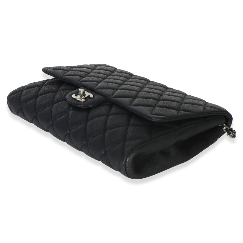 Chanel Black Quilted Caviar Clutch On Chain Leather Handbag