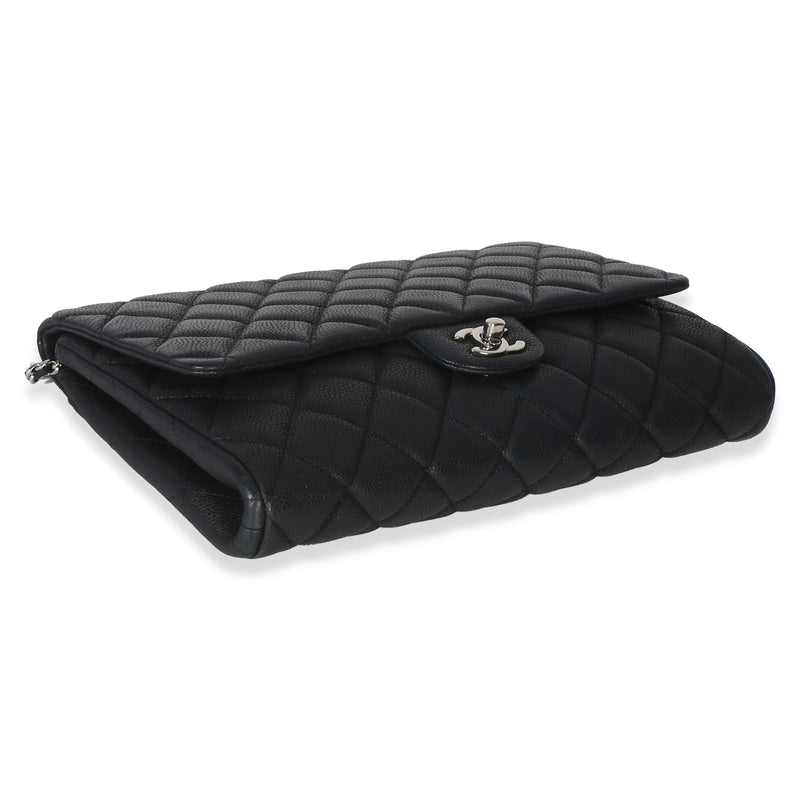 Chanel Black Quilted Caviar Clutch On Chain Leather Handbag