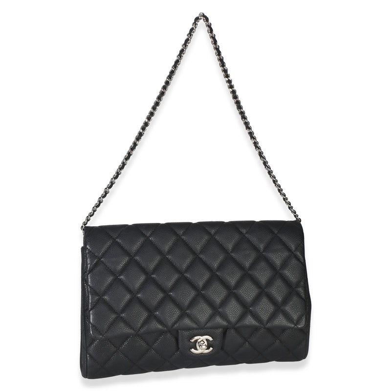 Chanel Black Quilted Caviar Clutch On Chain Leather Handbag