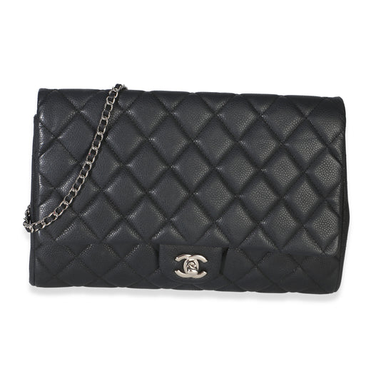 Chanel Black Quilted Caviar Clutch On Chain Leather Handbag