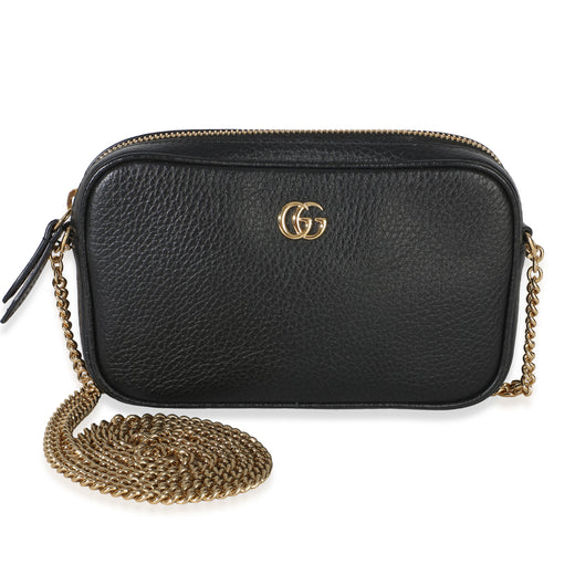 Gucci Black Dollar Calfskin Super Mini Gg Marmont Chain Shoulder Bag Leather Handbag