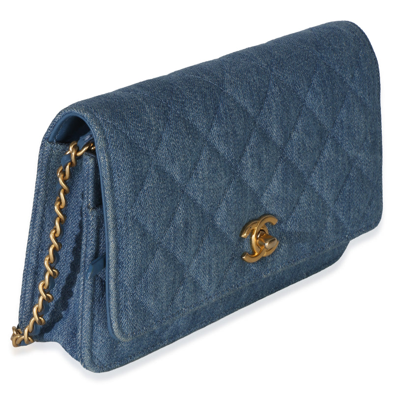 Chanel Blue Denim Quilted Cc Pearl Crush Wallet On Chain Handbag