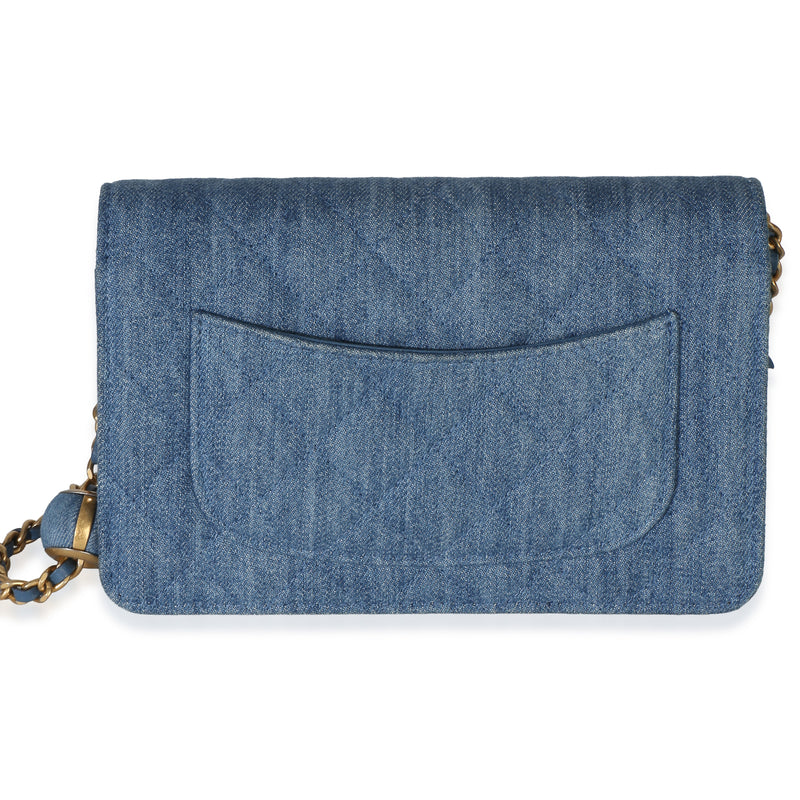 Chanel Blue Denim Quilted Cc Pearl Crush Wallet On Chain Handbag