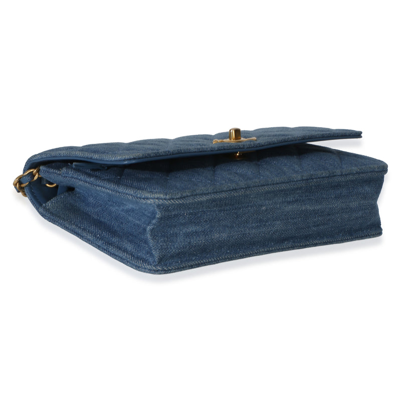 Chanel Blue Denim Quilted Cc Pearl Crush Wallet On Chain Handbag