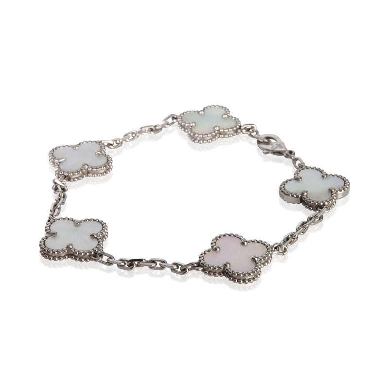 Van Cleef & Arpels White Gold Mother Of Pearl Vintage Alhambra Bracelet 18k
