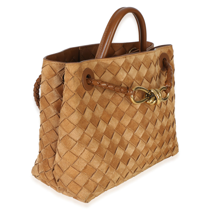 Bottega Veneta Amber Suede Intrecciato Small Andiamo Brown Handbag