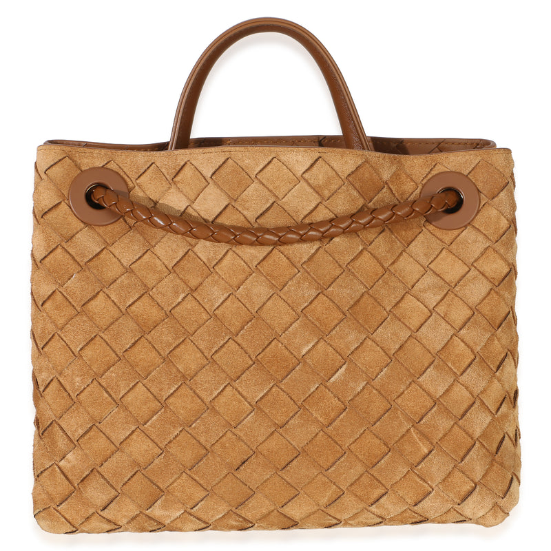 Bottega Veneta Amber Suede Intrecciato Small Andiamo Brown Handbag
