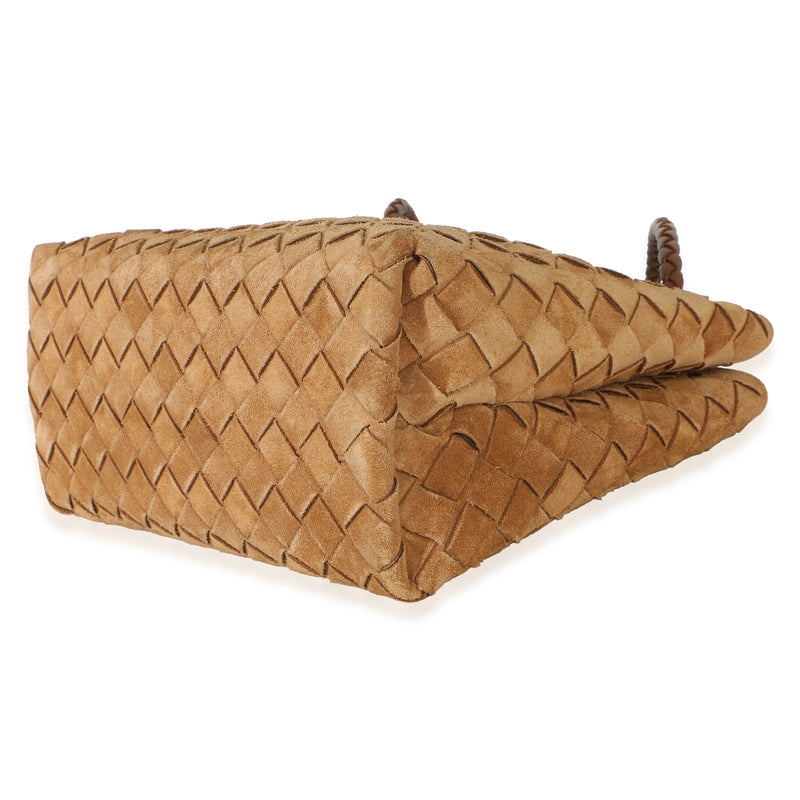 Bottega Veneta Amber Suede Intrecciato Small Andiamo Brown Handbag