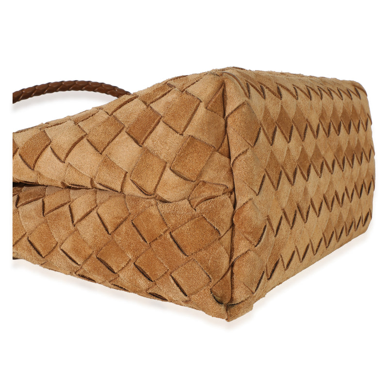 Bottega Veneta Amber Suede Intrecciato Small Andiamo Brown Handbag