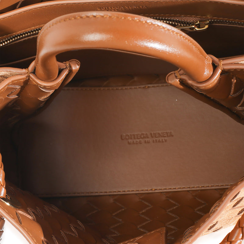 Bottega Veneta Amber Suede Intrecciato Small Andiamo Brown Handbag