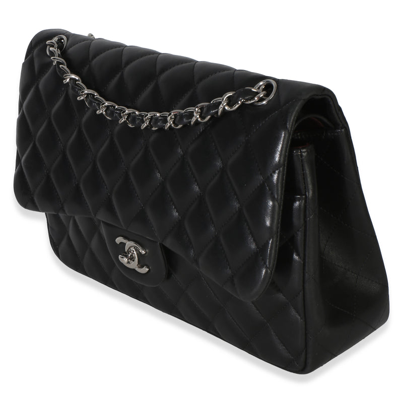Chanel Black Quilted Lambskin Jumbo Double Flap Bag Leather Handbag