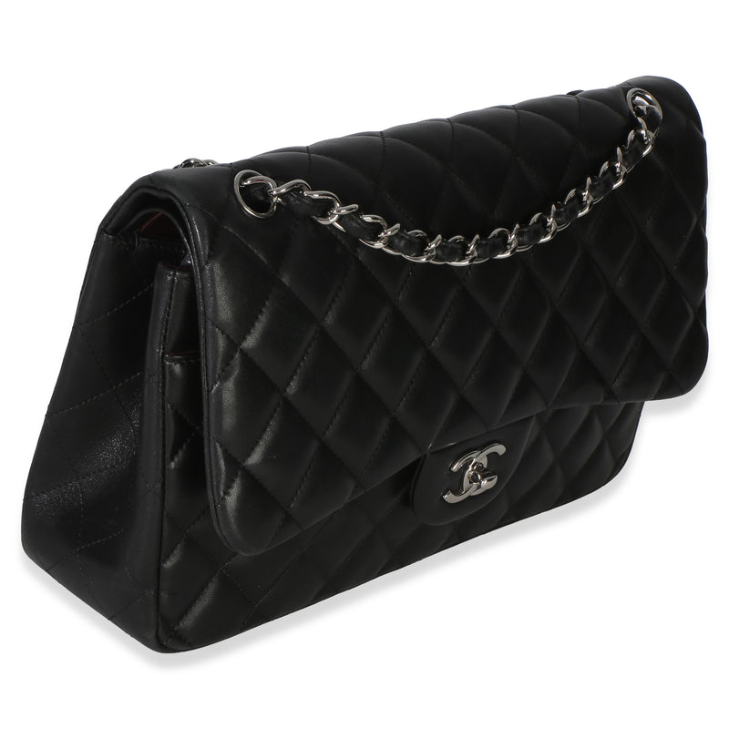 Chanel Black Quilted Lambskin Jumbo Double Flap Bag Leather Handbag