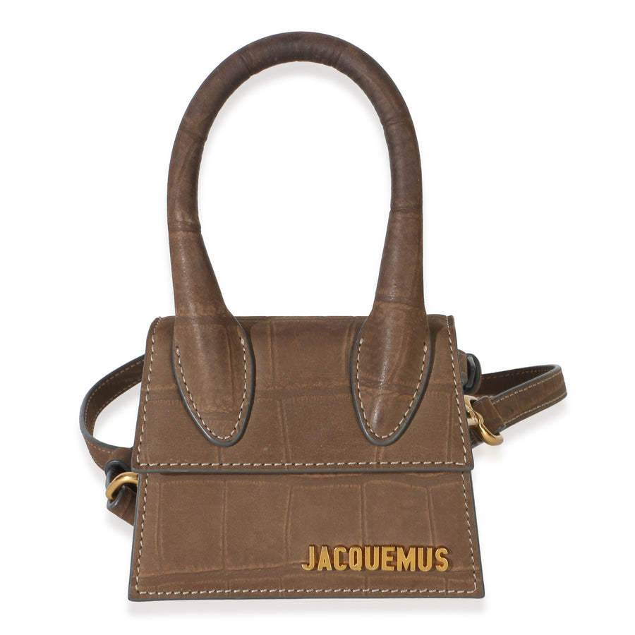 Jacquemus Brown Suede Croc Embossed Le Chiquito Handbag