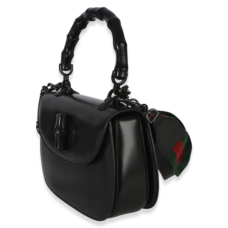 Gucci Black Monochrome Boarded Dyana Lux Medium Bamboo 1947 Top Handle Bag Leather Handbag