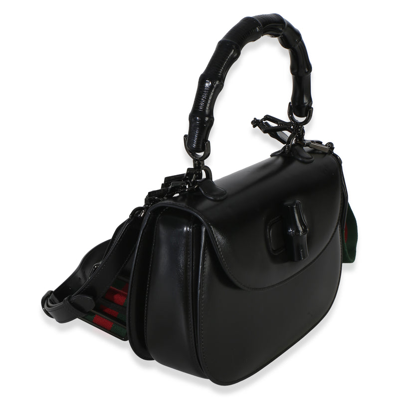 Gucci Black Monochrome Boarded Dyana Lux Medium Bamboo 1947 Top Handle Bag Leather Handbag