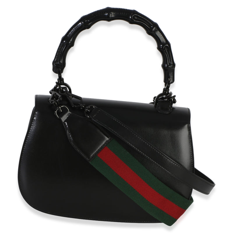 Gucci Black Monochrome Boarded Dyana Lux Medium Bamboo 1947 Top Handle Bag Leather Handbag