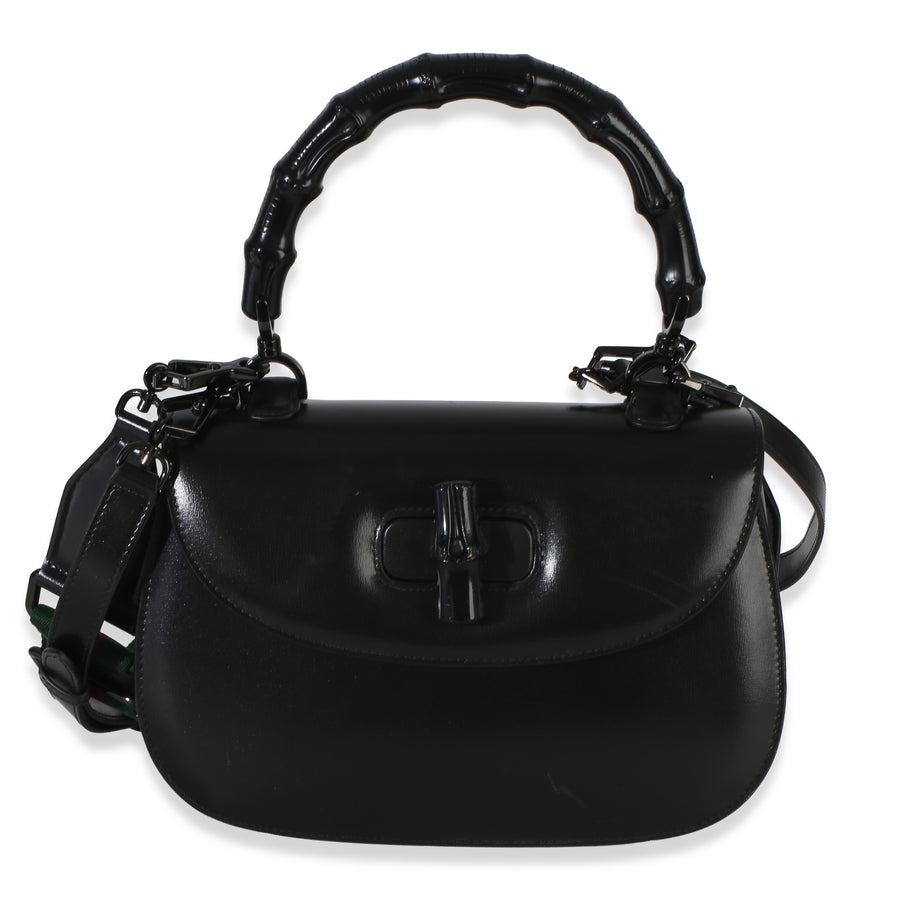 Gucci Black Monochrome Boarded Dyana Lux Medium Bamboo 1947 Top Handle Bag Leather Handbag