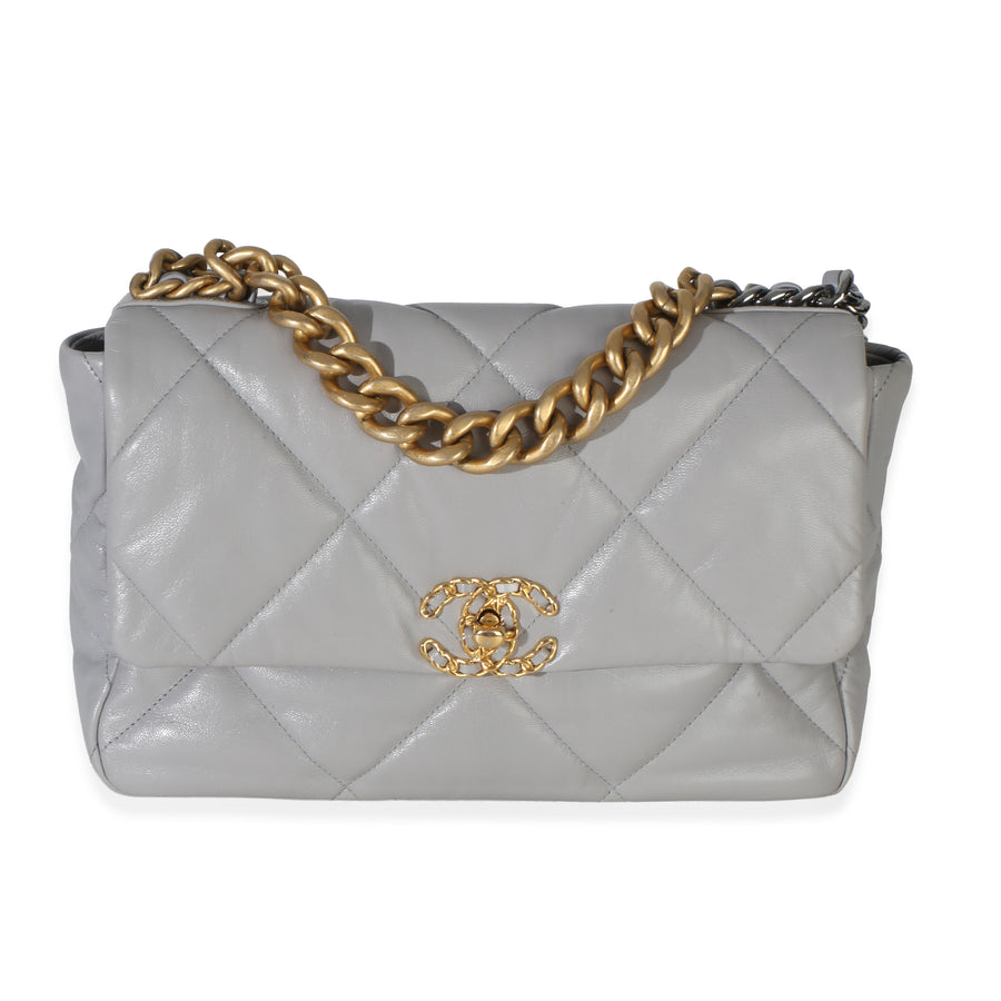Chanel Grey Quilted Lambskin Large 19 Flap Bag Gray Leather Handbag