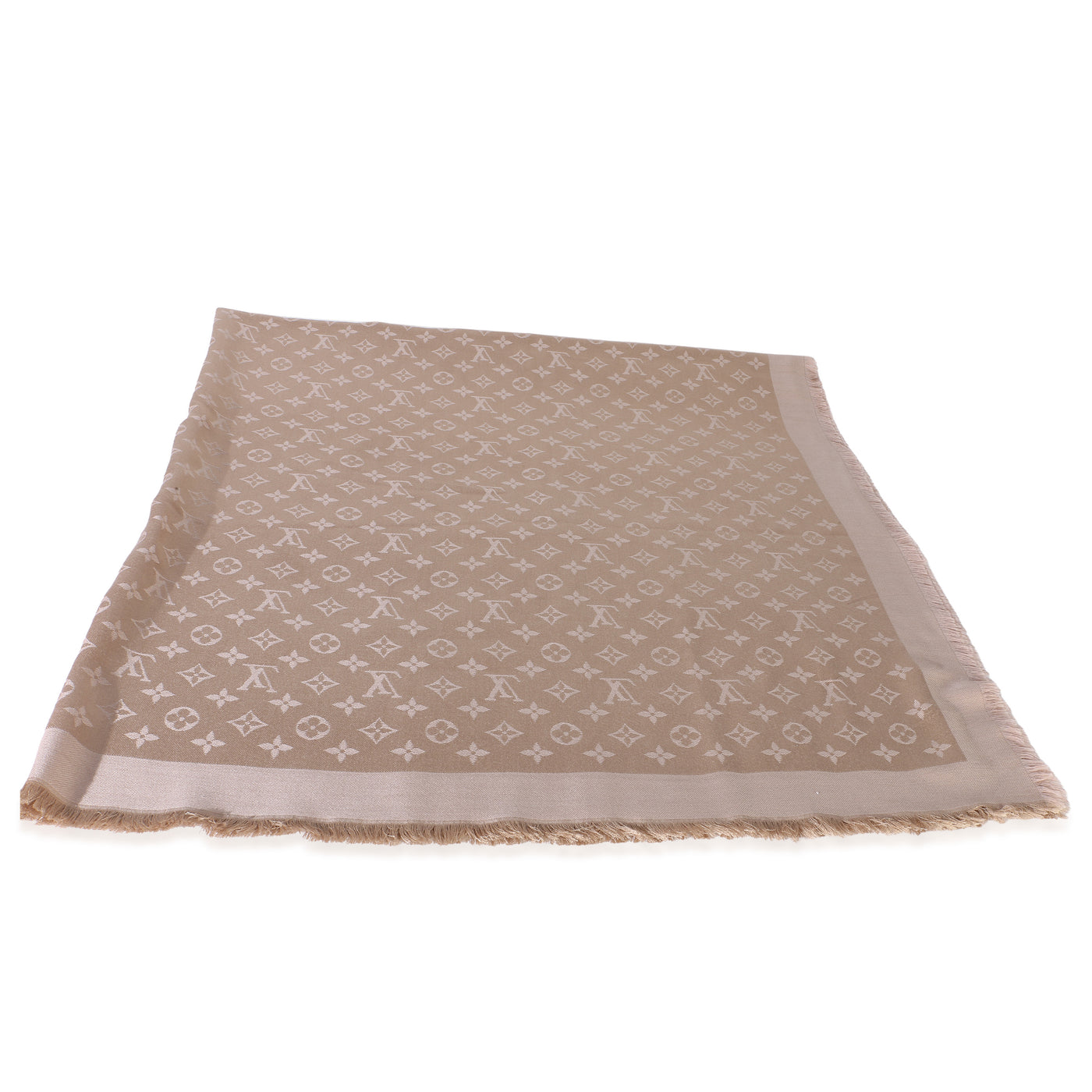 Louis Vuitton Beige Rose Silk Wool Monogram Shine Shawl Scarves/wraps