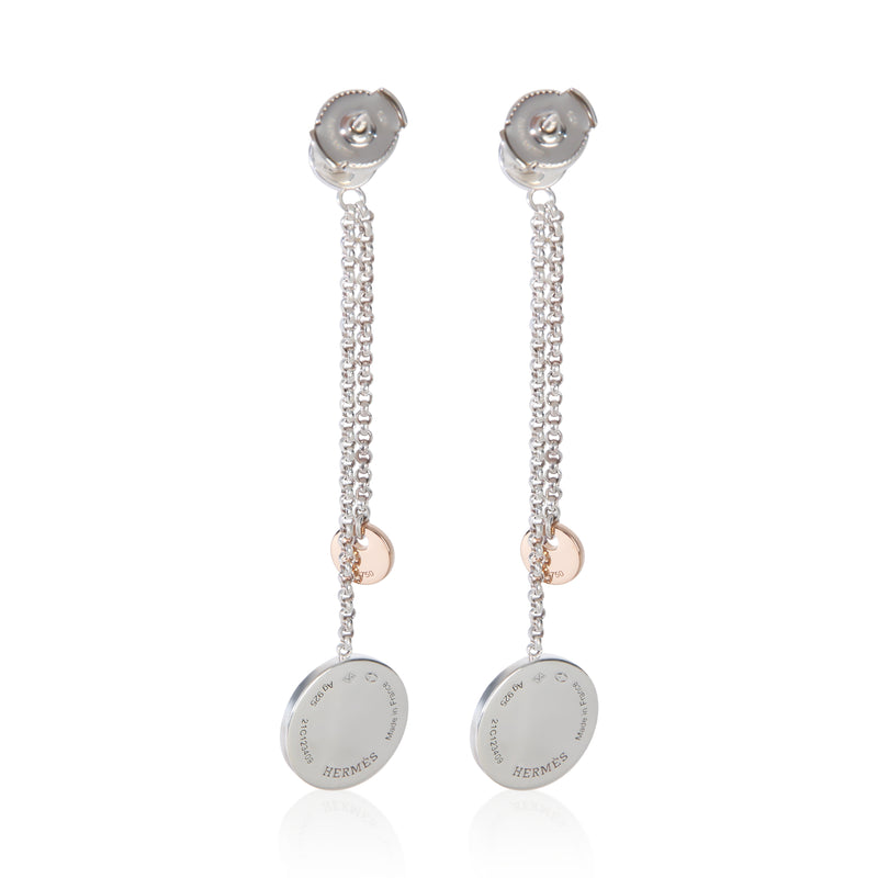 Hermès Rose Gold & Sterling Silver Ex-Libris Drop Earrings 18k