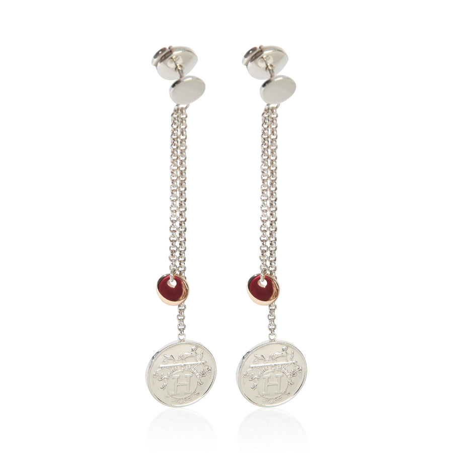 Hermès Rose Gold & Sterling Silver Ex-Libris Drop Earrings 18k