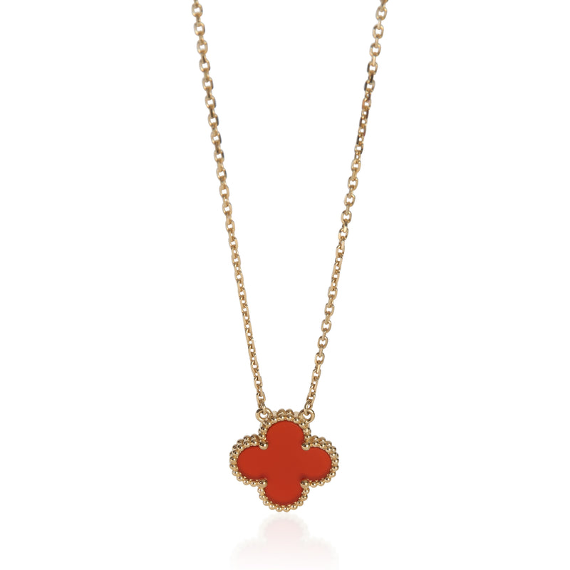 Van Cleef & Arpels Yellow Gold Carnelian Vintage Alhambra Pendant 18k