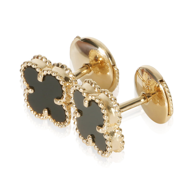 Van Cleef & Arpels Yellow Gold Onyx Sweet Alhambra Earrings 18k