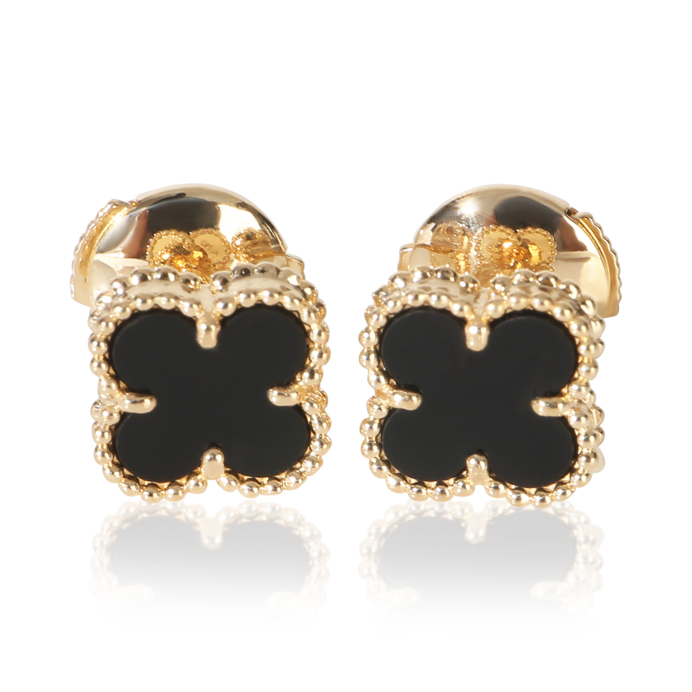 Van Cleef & Arpels Yellow Gold Onyx Sweet Alhambra Earrings 18k
