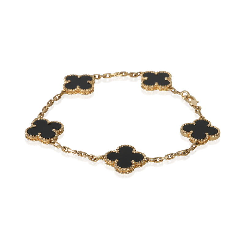 Van Cleef & Arpels Yellow Gold Onyx Vintage Alhambra Bracelet 18k