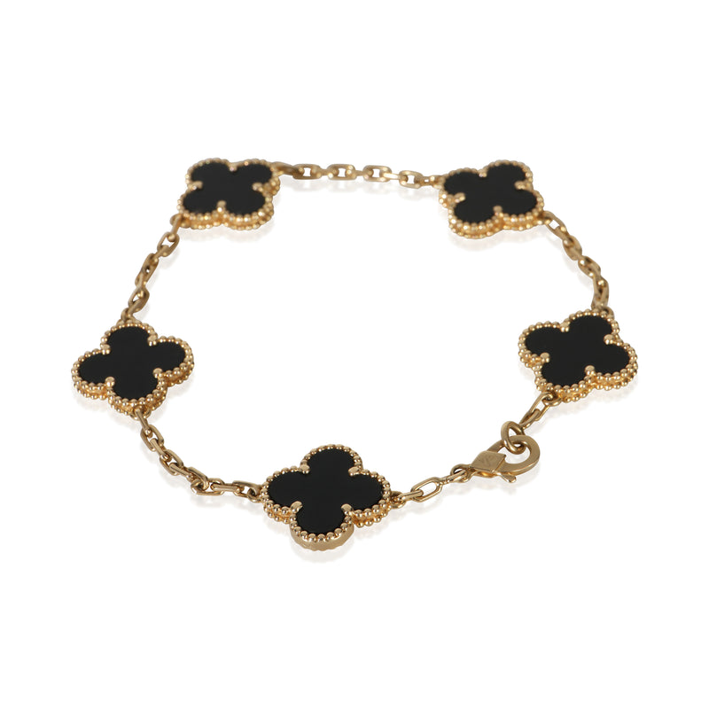 Van Cleef & Arpels Yellow Gold Onyx Vintage Alhambra Bracelet 18k