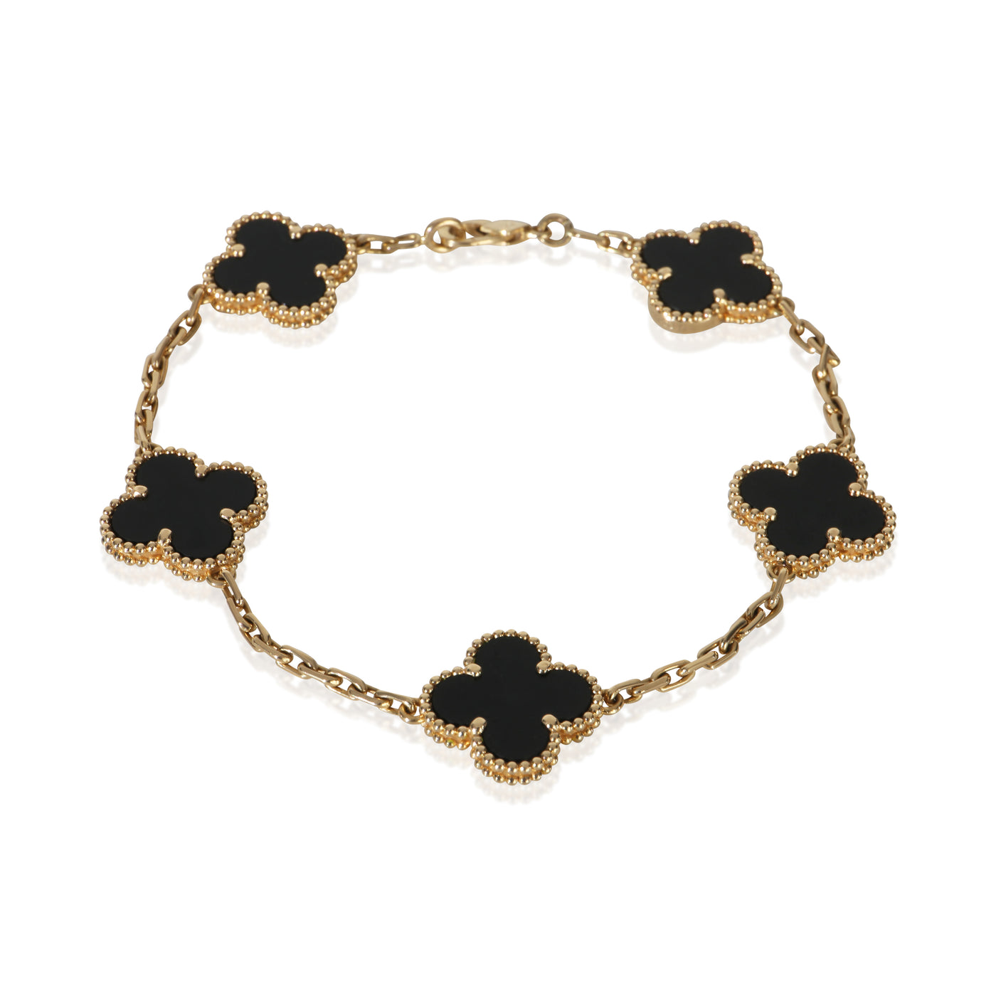 Van Cleef & Arpels Yellow Gold Onyx Vintage Alhambra Bracelet 18k