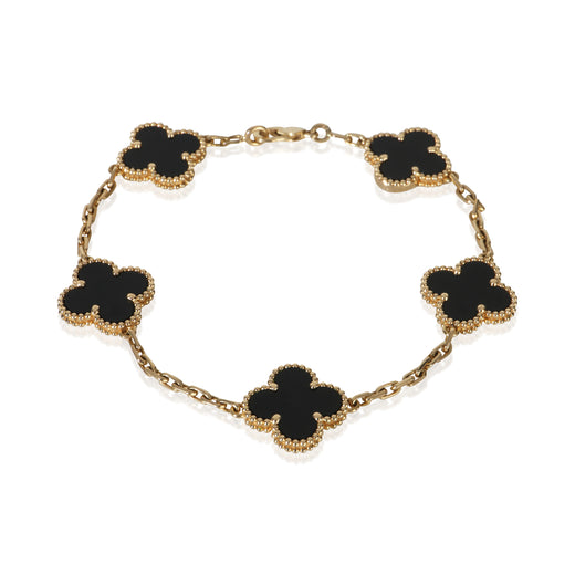 Van Cleef & Arpels Yellow Gold Onyx Vintage Alhambra Bracelet 18k