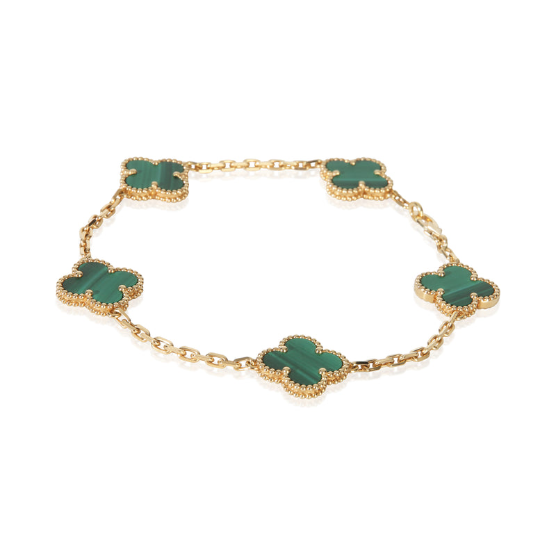 Van Cleef & Arpels Yellow Gold Malachite Vintage Alhambra Bracelet 18k