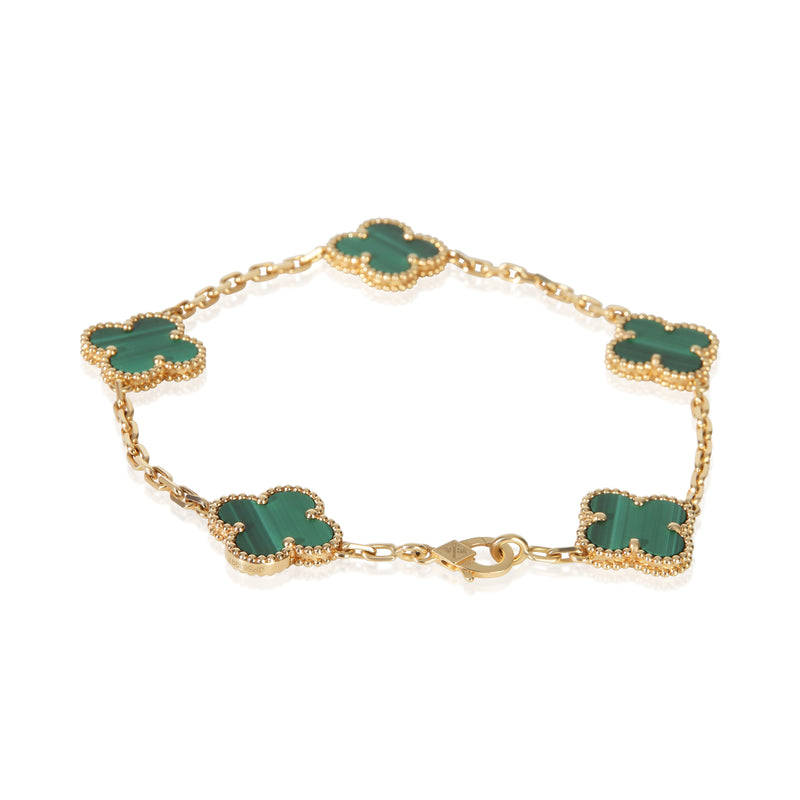 Van Cleef & Arpels Yellow Gold Malachite Vintage Alhambra Bracelet 18k