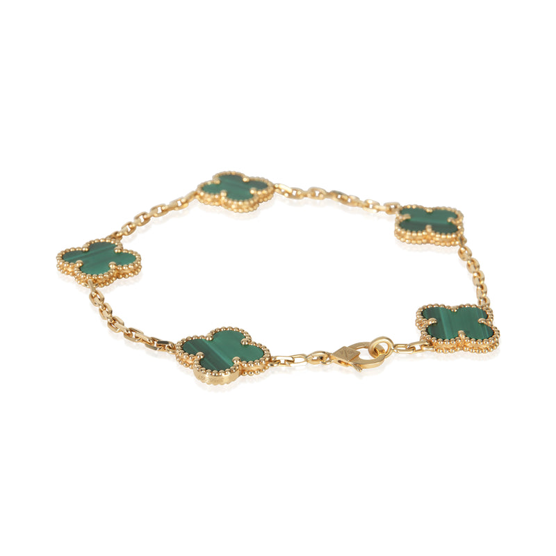 Van Cleef & Arpels Yellow Gold Malachite Vintage Alhambra Bracelet 18k