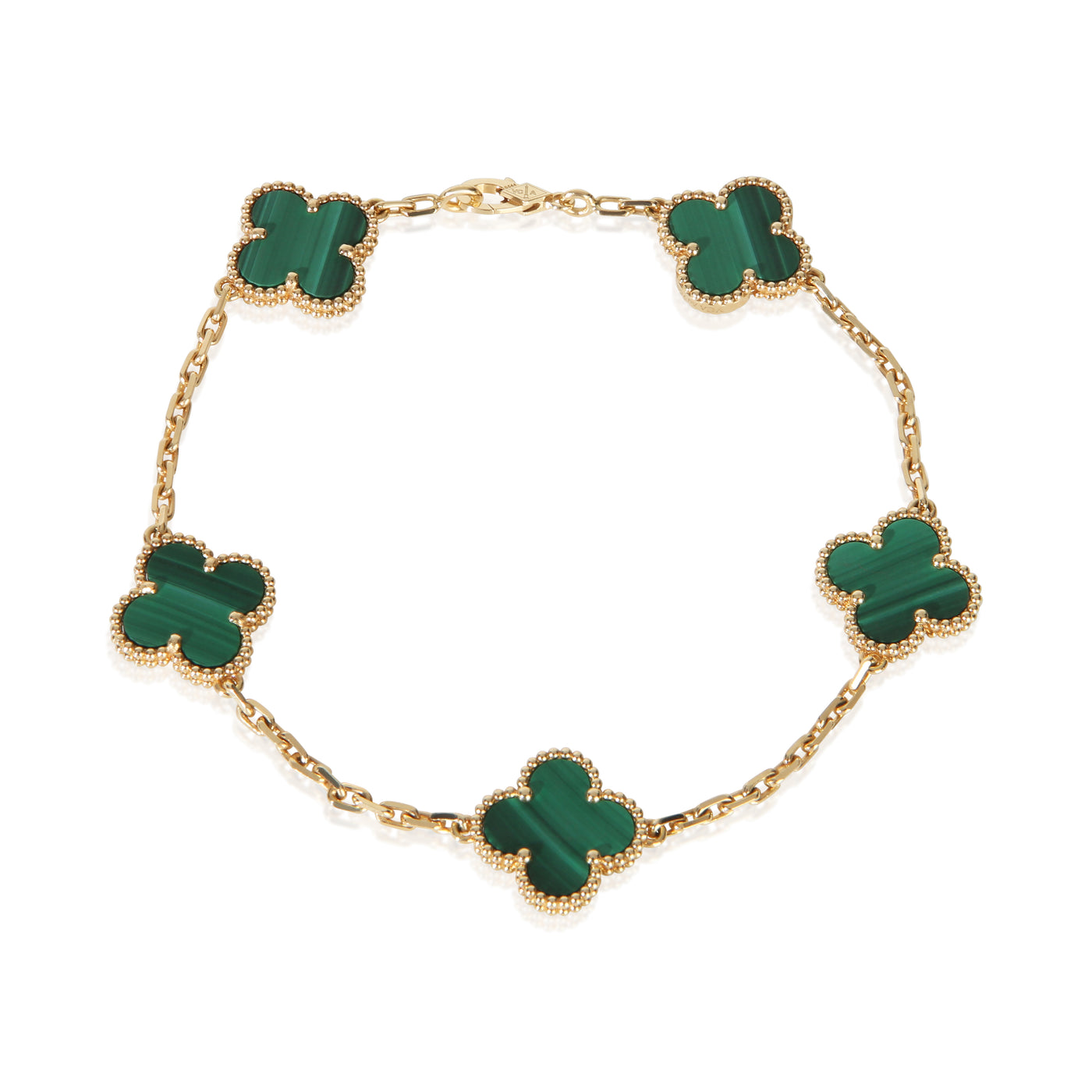 Van Cleef & Arpels Yellow Gold Malachite Vintage Alhambra Bracelet 18k