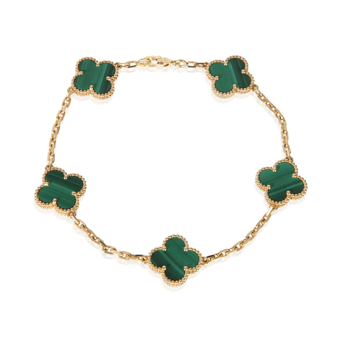Van Cleef & Arpels Yellow Gold Malachite Vintage Alhambra Bracelet 18k