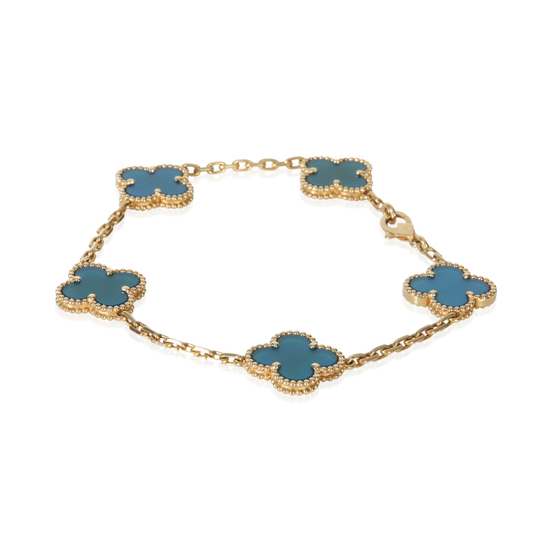 Van Cleef & Arpels Yellow Gold Agate Vintage Alhambra Bracelet 18k