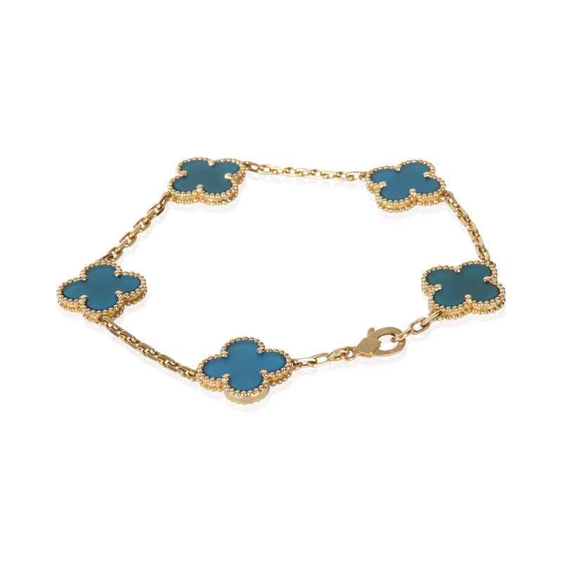 Van Cleef & Arpels Yellow Gold Agate Vintage Alhambra Bracelet 18k