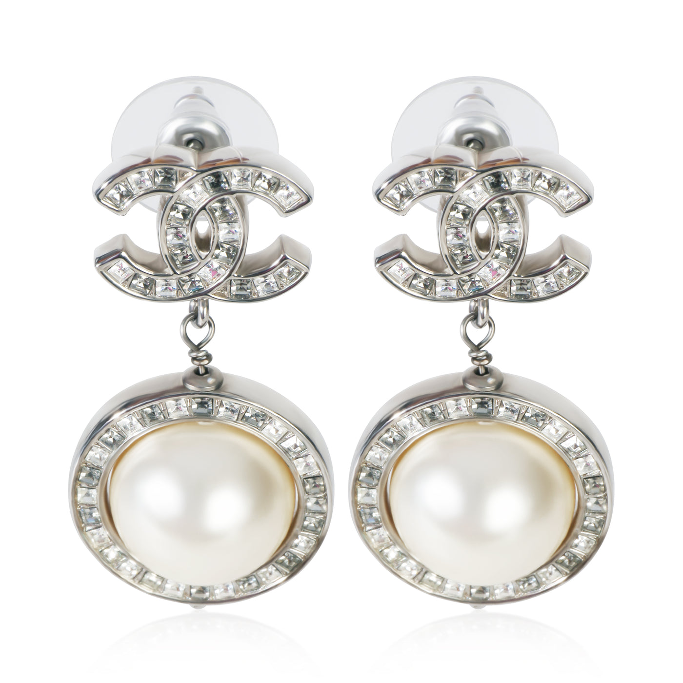 Chanel 2018 Faux Pearl & Strass Cc Earrings