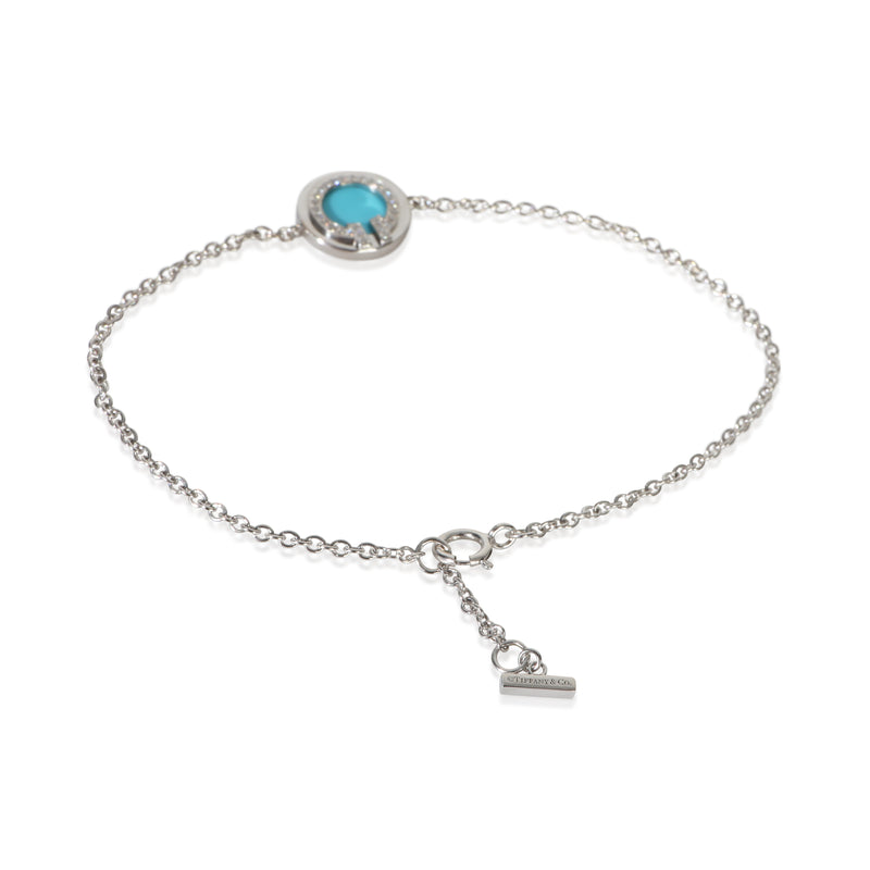 Tiffany & Co. White Gold Turquoise And Diamond T Circle Bracelet 18k