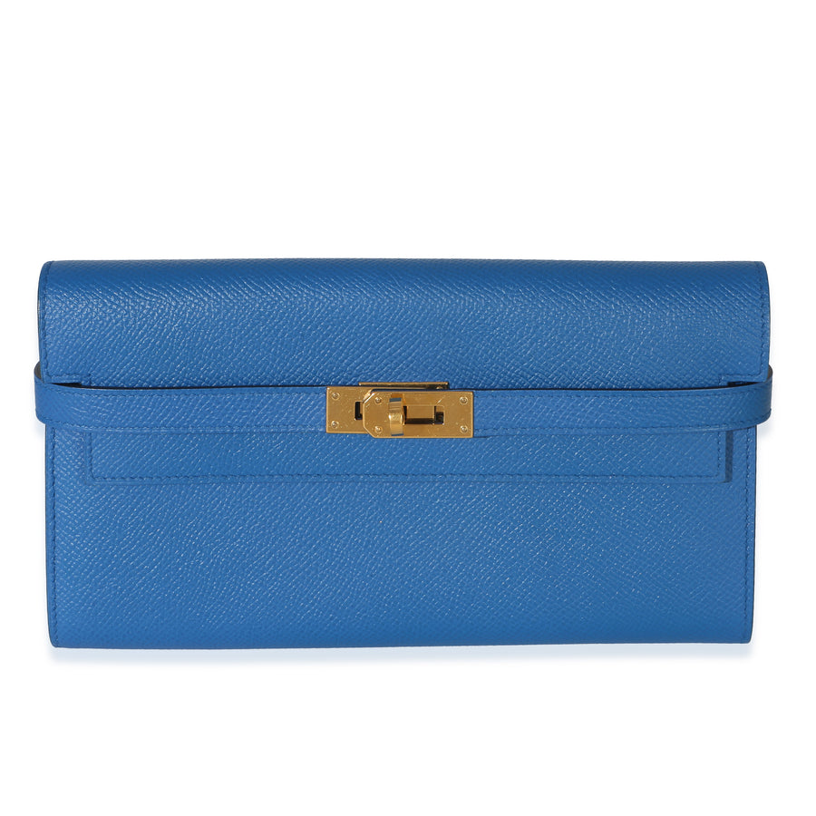 Hermès Bleu Hydra Epsom Kelly Longue Wallet Ghw Blue Leather
