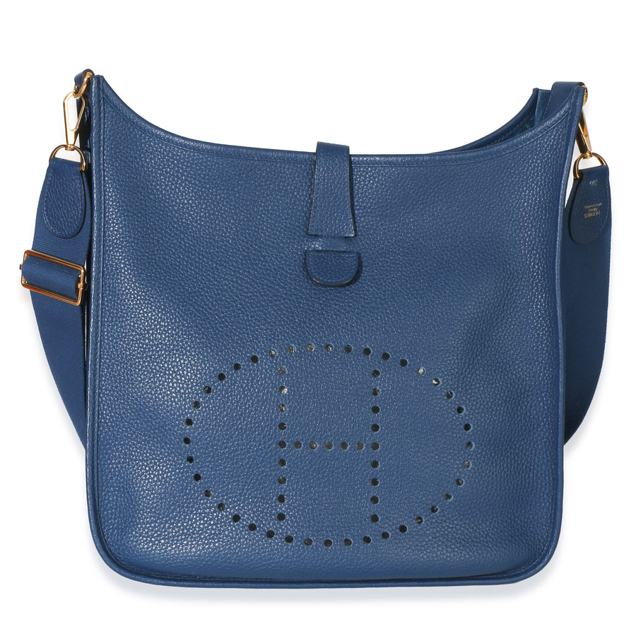 Hermès Blue Agate Clemence Evelyne 33 Gm Ghw Leather Handbag