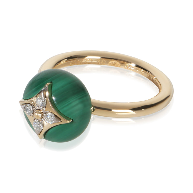 Louis Vuitton Yellow Gold Malachite And Diamond B Blossom Ring 18k